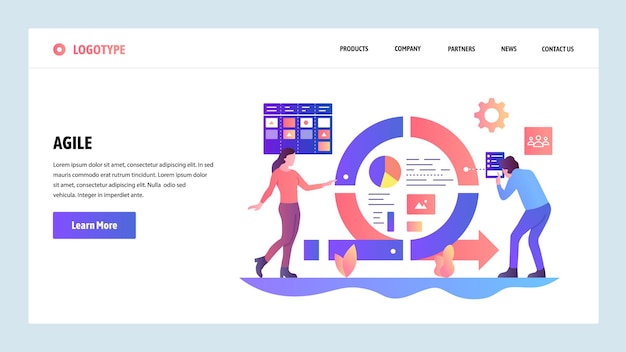 Vector web site design template Agile project management and Scrum task board Agile software development and Kanban Landing page concepts for website and mobile development