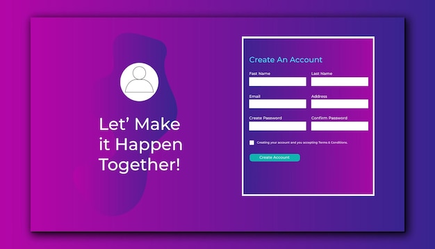Vector website signup form or web registration form design site design