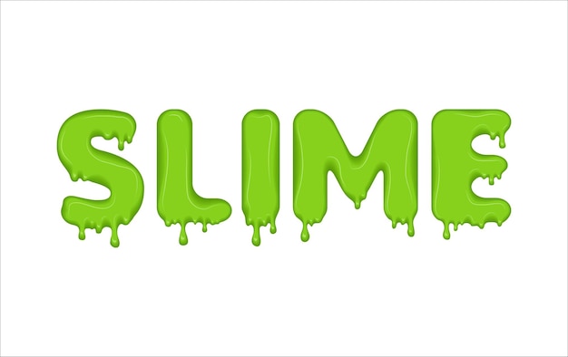vector word made of flowing liquid green slime letters with blots splashes and smudges glossy typeface drops slime isolated on white background