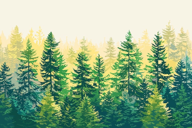 vectorized forest tree line using many types of green tree