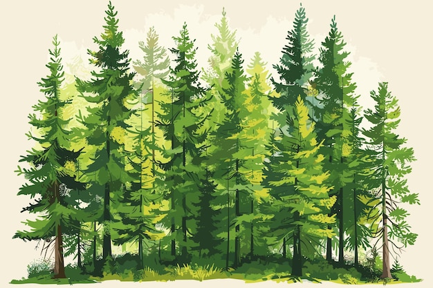 vectorized forest tree line using many types of green tree