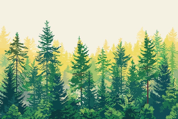 vectorized forest tree line using many types of green tree
