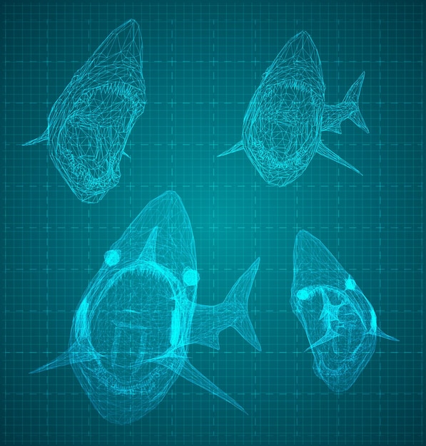 Vektor 3D-haj från ett triangulärt nät