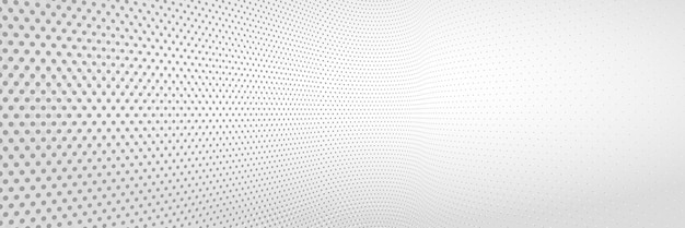 Vektor abstrakt monokrom prickig bakgrund med dimensionellt perspektiv, teknologi- och vetenskapstema, stordataflöde, geometrisk 3D-design.