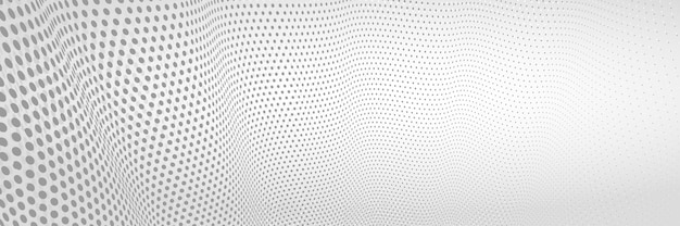 Vektor abstrakt monokrom prickig bakgrund med dimensionellt perspektiv, teknologi- och vetenskapstema, stordataflöde, geometrisk 3D-design.