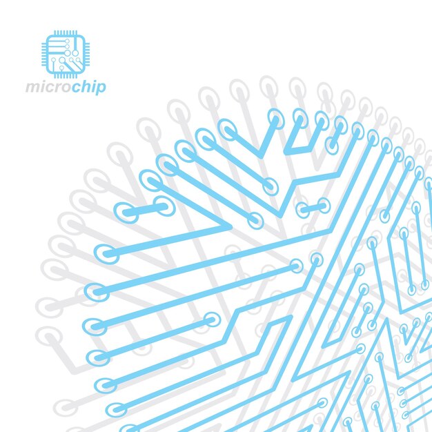 Vektor abstrakt teknikillustration med kretskort. Högteknologiskt digitalt schema för elektronisk enhet. Abstrakt bakgrund för teknikmikrochip