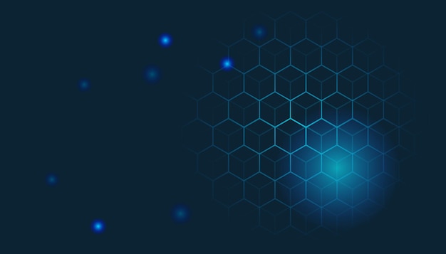 Vektor banner design, illustration teknologi med geometrisk mønster over mørkeblå baggrund. Moderne højteknologisk digital teknologi koncept. Abstrakt internet kommunikation, fremtidens videnskabsteknologiske design