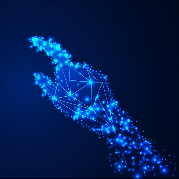Vektor billede af kunstig intelligens i form af en glødende hånd Videnskab futuristisk