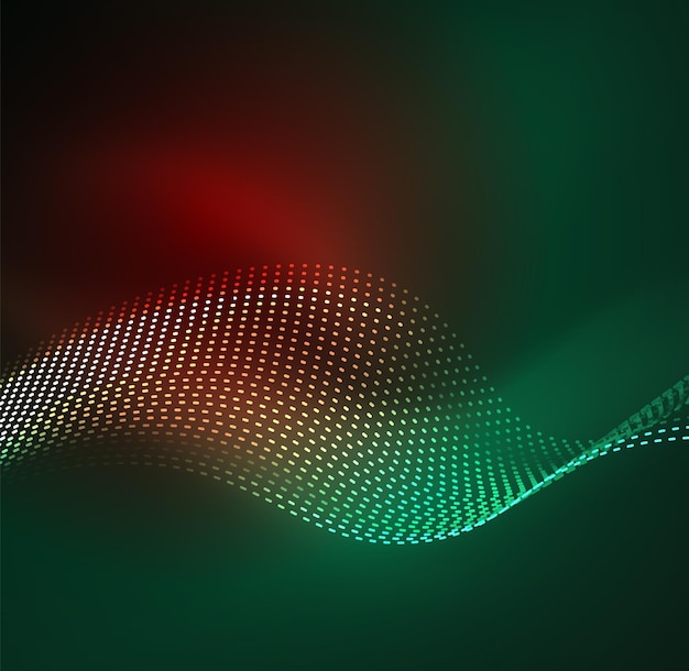 Vektor bølgepartikler baggrund 3D-belyst digital bølge af glødende partikler. Futuristisk og teknologi vektor illustration HUD moderne element