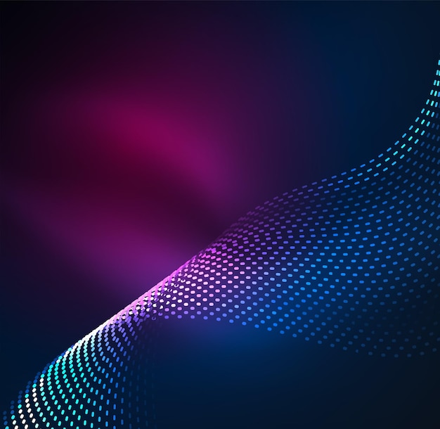 Vektor bølgepartikler baggrund 3D-belyst digital bølge af glødende partikler. Futuristisk og teknologi vektor illustration HUD moderne element