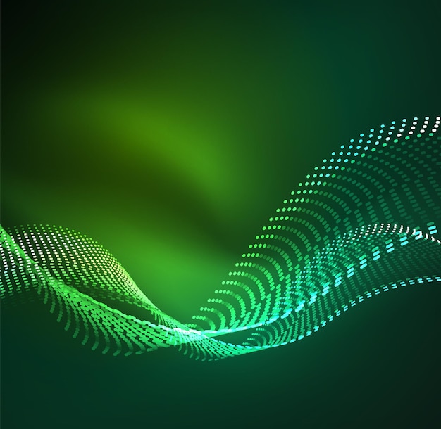 Vektor bølgepartikler baggrund 3D-belyst digital bølge af glødende partikler. Futuristisk og teknologi vektor illustration HUD moderne element