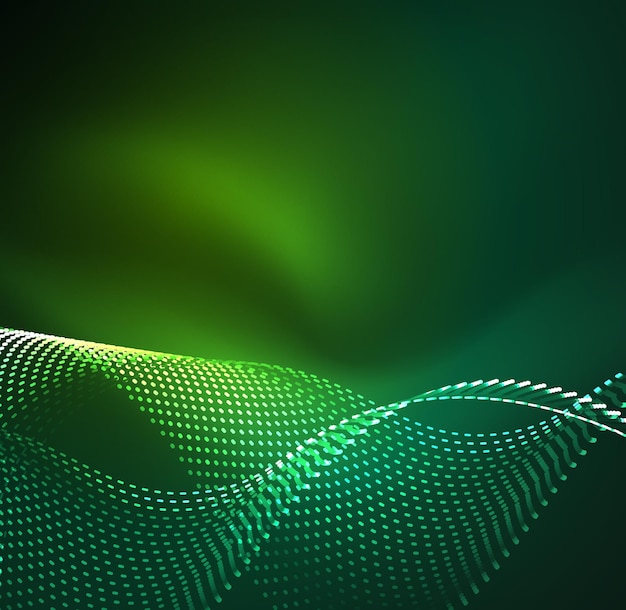 Vektor bølgepartikler baggrund 3D-belyst digital bølge af glødende partikler. Futuristisk og teknologi vektor illustration HUD moderne element