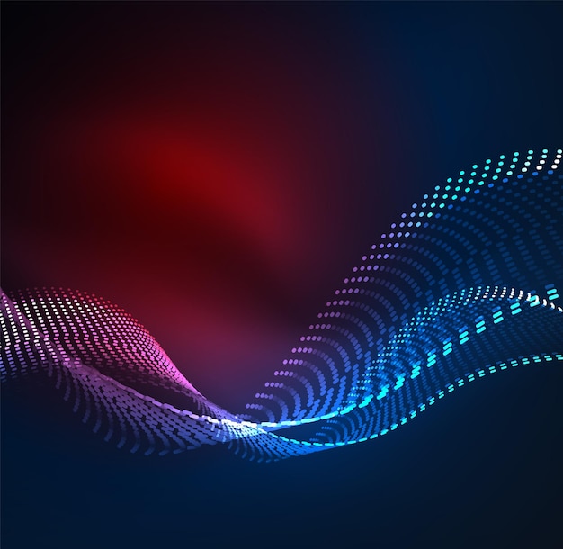 Vektor bølgepartikler baggrund 3D-belyst digital bølge af glødende partikler. Futuristisk og teknologi vektor illustration HUD moderne element