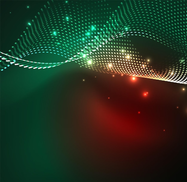 Vektor bølgepartikler baggrund 3D-belyst digital bølge af glødende partikler. Futuristisk og teknologi vektor illustration HUD moderne element