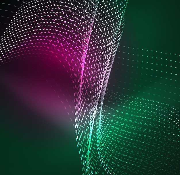 Vektor bølgepartikler baggrund 3D-belyst digital bølge af glødende partikler. Futuristisk og teknologi vektor illustration HUD moderne element