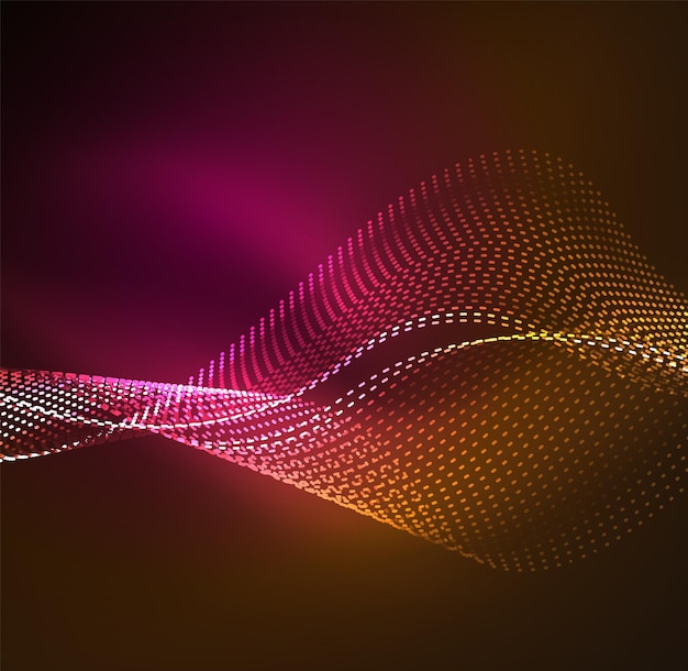Vektor bølgepartikler baggrund 3D-belyst digital bølge af glødende partikler. Futuristisk og teknologi vektor illustration HUD moderne element