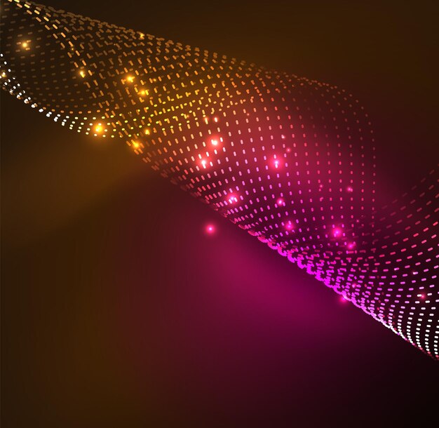 Vektor bølgepartikler baggrund 3D-belyst digital bølge af glødende partikler. Futuristisk og teknologi vektor illustration HUD moderne element