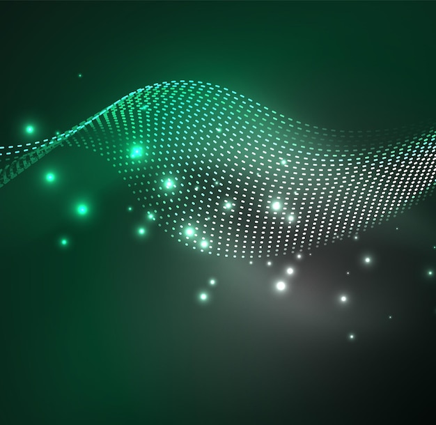 Vektor bølgepartikler baggrund 3D-belyst digital bølge af glødende partikler. Futuristisk og teknologi vektor illustration HUD moderne element