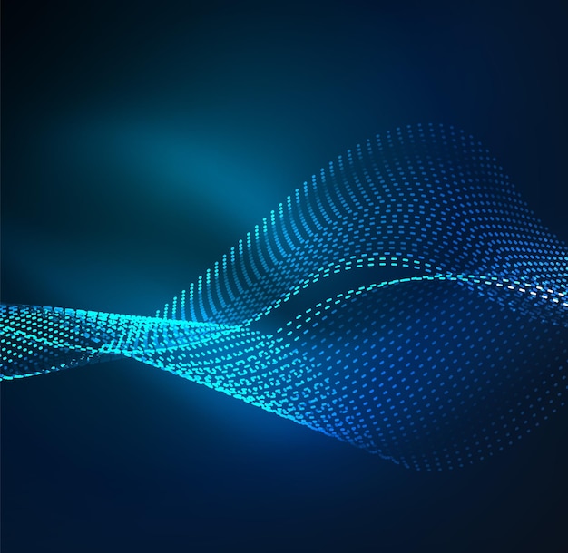 Vektor bølgepartikler baggrund 3D-belyst digital bølge af glødende partikler. Futuristisk og teknologi vektor illustration HUD moderne element