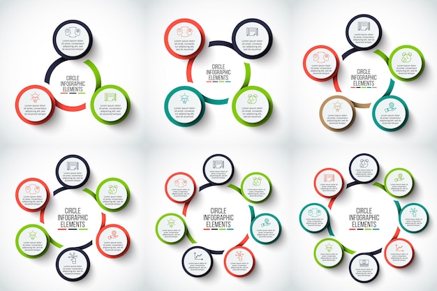 Vektor cirkel infographic Mall för cykeldiagram, grafpresentation och runt diagram Affärskoncept med 3 4 5 6 7 och 8 alternativ, delar, steg eller processer Datavisualisering
