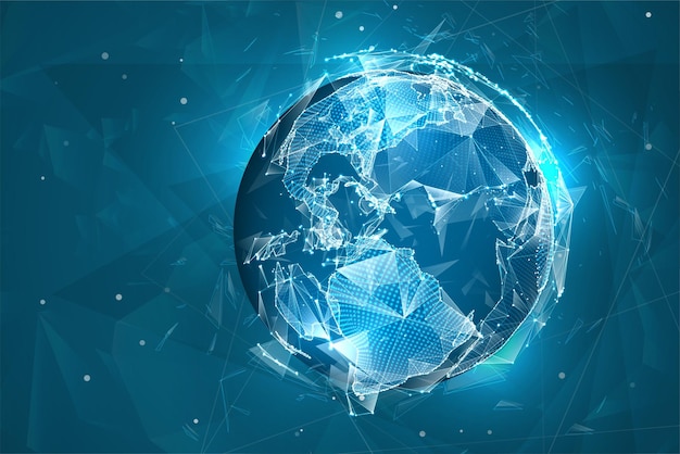 Vektor glob planet jorden från prickar koncept bigdata bearbetning och datainsamling