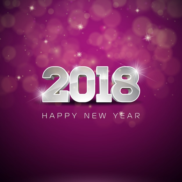 Vektor Godt Nytår 2018 Illustration på Skinnende Lys Baggrund med Typografisk Design.