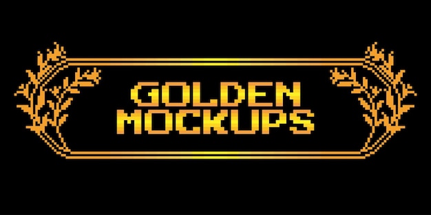 Vektör illüstrasyonlarda oyun kaynakları için 8 bit piksel altın çerçeve kenarlık metin altın