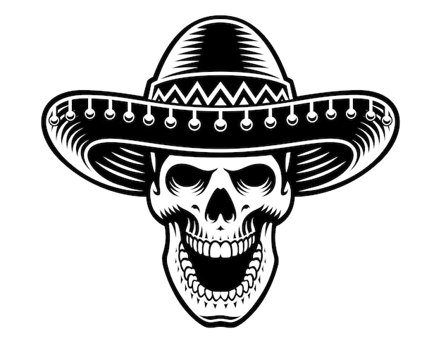 Vektor kranium i sombrero hat