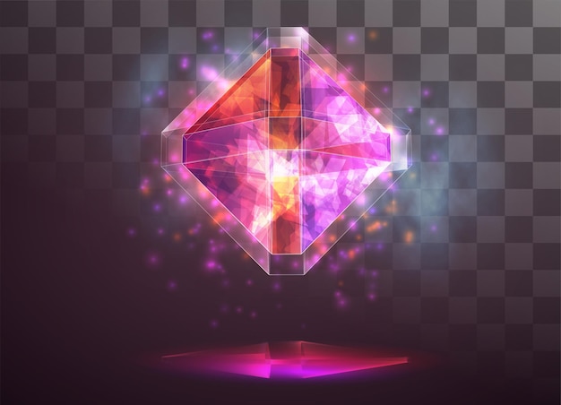 Vektor krystal. elementernes kraft og energi. blå, violet, neonglød.