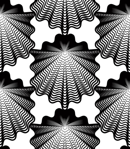 Vektor monokromt stribet endeløst mønster, kunst kontinuerlig geometrisk baggrund med grafiske linjer.