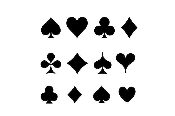Vektör vektör oyun kartı sembolleri koleksiyonu ve casino kartları şekilleri ikonu