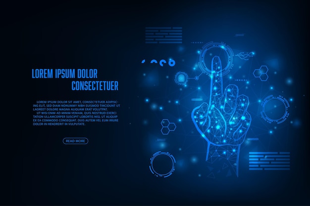 Vektor pegende wireframe hånd scan fingeraftryk cyber sikkerhed koncept