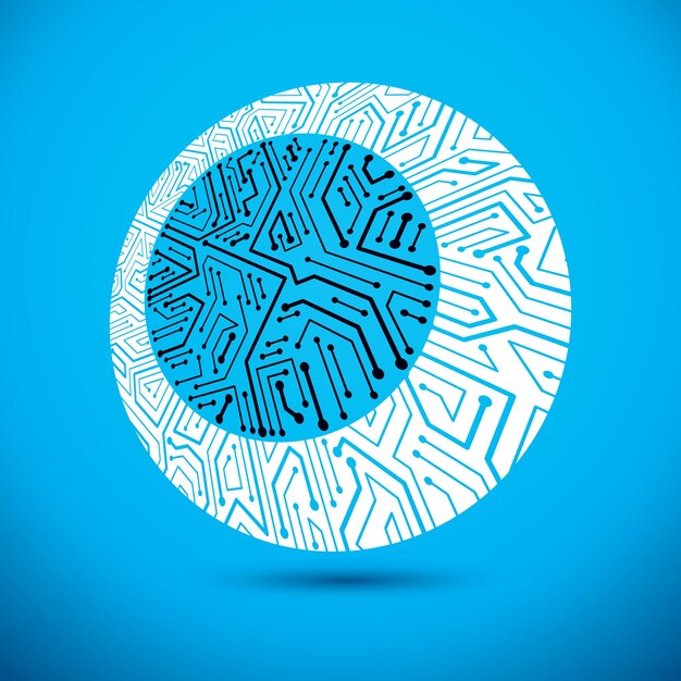 Vektor rund printplade med elektroniske komponenter i en teknologisk enhed. Cybernetisk abstraktion af computerbundkort.