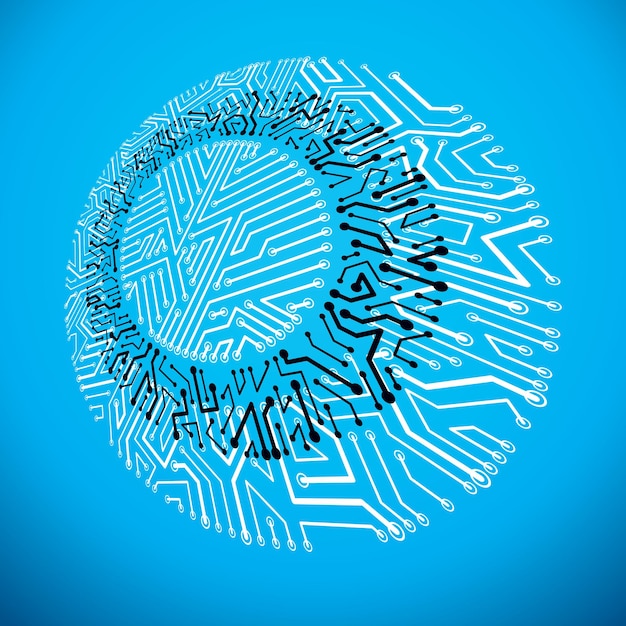 Vektor rund printplade med elektroniske komponenter i en teknologisk enhed. Cybernetisk abstraktion af computerbundkort.