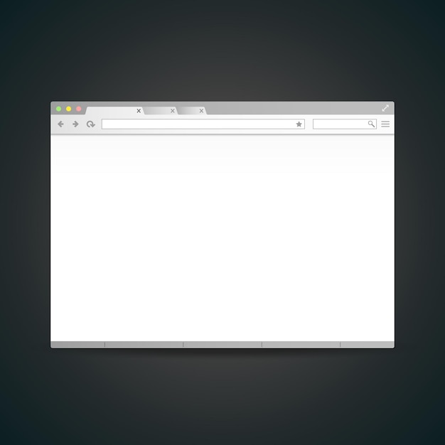 Vektor tomt åbent webbrowservinduesramme skabelon med navigationsknapper realistisk illustration mock up med skyggedesign isoleret på mørk baggrund