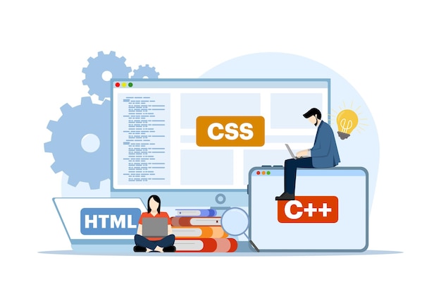 vektorillustration om konceptet webbutveckling eller programmeringsspråk