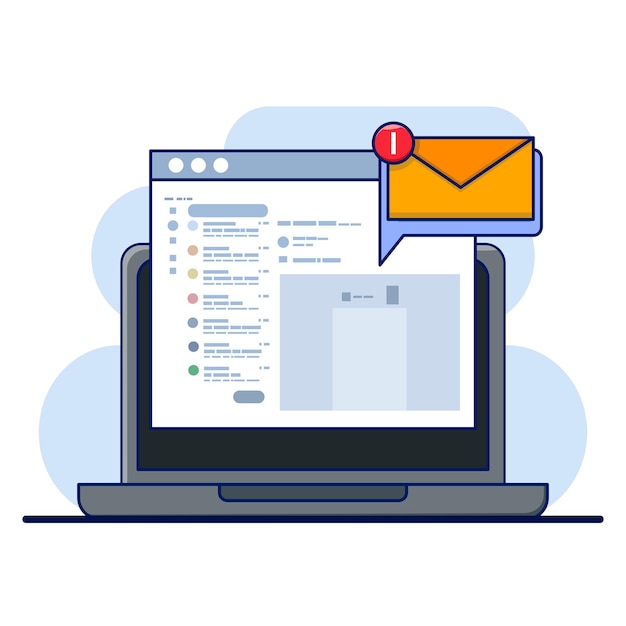 Vektorillustration om tecknad notis eller meddelande-koncept på laptop