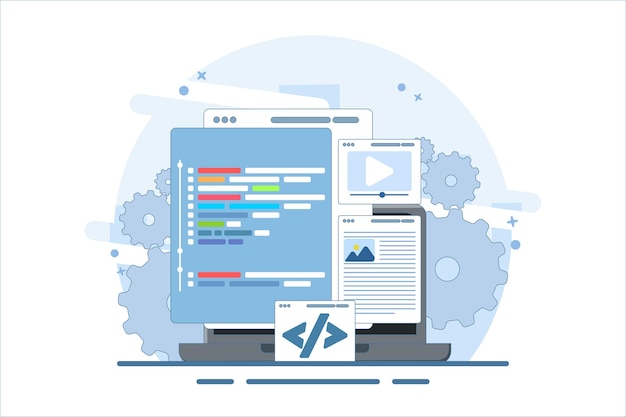 Vektorillustration om webdesign brugerflade prototype testkoncept på lokal server