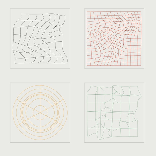 Vektorsæt af Y2K Trendy geometriske postmoderne figurer Objekter i y2k-stil