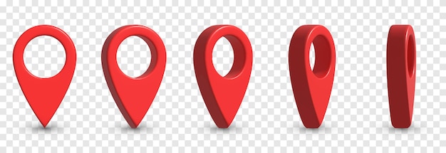 Vektorsæt med navigationsmarkører på en transparent baggrund. Lokationspunkt PNG.