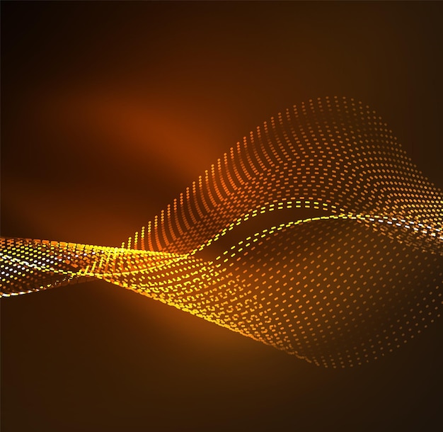Vektorvågpartikelbakgrund 3D-belyst digital våg av glödande partiklar Futuristisk vektorillustration och teknik HUD-modernt element