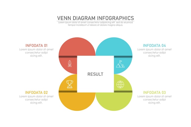 Venn diagram infographic chart template for business 3 4 6 parts options presentation with venn