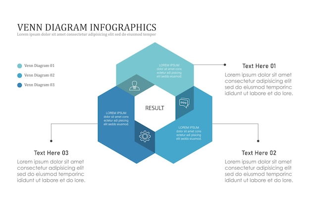 Venn diagram infographic chart template for business 3 4 parts options presentation with venn
