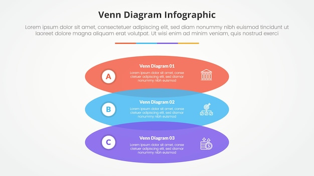 venn diagram infographic concept for slide presentation with round oval stack with 4 point list with flat style