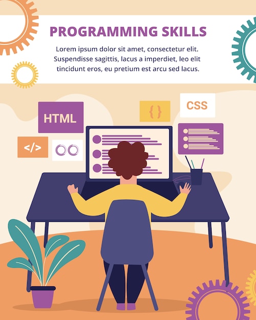 Vertikal banner för programmeringskunskaper. Utveckling.