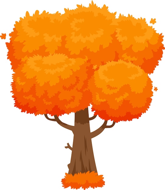 vibrant cartoon tree with bright orange leaves falls gracefully against a white background capturing the essence of autumn perfect for adding color and nature to any project