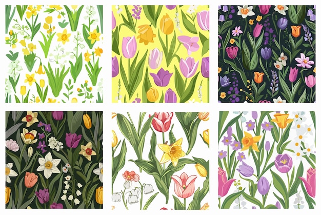 vibrant spring floral and leaf pattern design