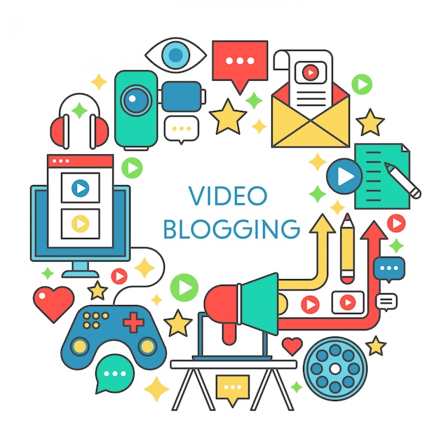 Video blogging flat line concept