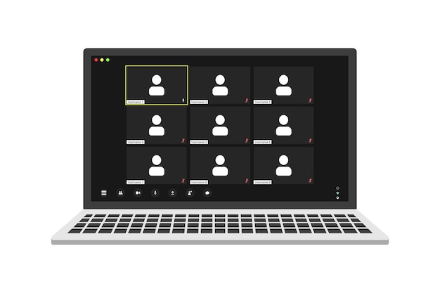Video conference user interface on realistic laptop video conference calls window overlay Nine User