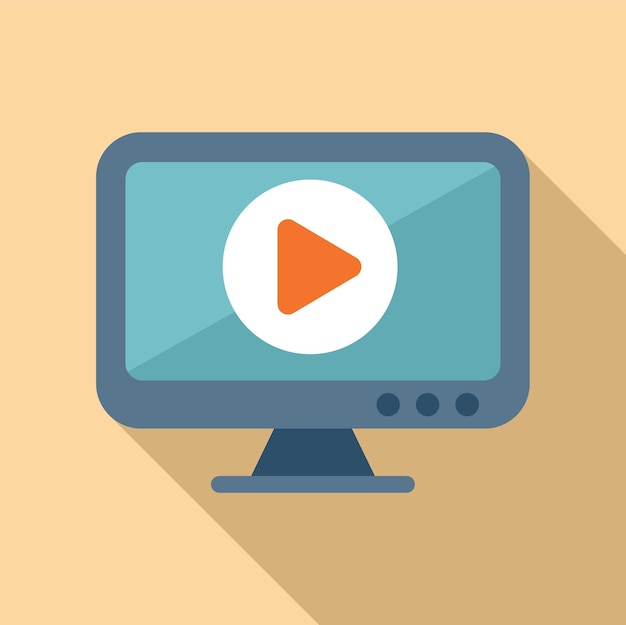Video play monitor icon flat vector Online training Home student